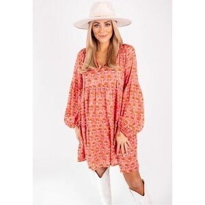 J. Marie the Elena Long Sleeve cotton  Dress in Peach